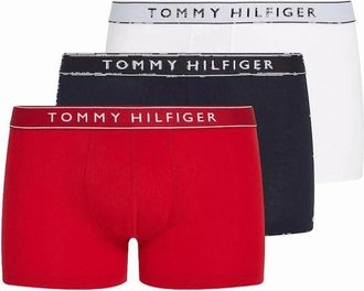 Tommy Hilfiger Mens Tommy Hilfiger 3-Pack Signature Cotton Boxer Trunks, White/Medium Red/Desert Sky - Size: 32/30/31