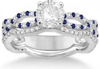 Allurez Infinity Diamond & Blue Sapphire Engagement Ring with Band 18k White Gold (0.65ct)