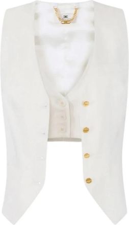 Elisabetta Franchi Linnen en Viscose Gilet - Dames - Gillet - Beige - M - Linnen - Kostuums