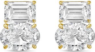 Diana M. Jewels 14kt yellow gold 6.00 cts emerald and oval diamond earrings