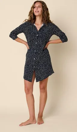The Cats Pajamas Pima Knit Night Shirt in Confetti Dot Navy at Nordstrom, Size Large