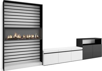 Skraut Home Skraut Home - Muebles De Sal&oacute;n Para Tv, Conjunto De Muebles Comedor, 360x186x35cm, Para Tv Hasta 65, Chimenea El&eacute;ctrica, Estilo Moderno, Blanco Y Negr