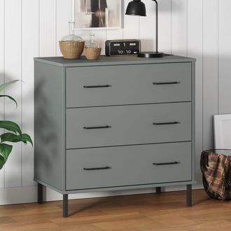 vidaXL Aparador Con 3 Cajones Oslo Madera Maciza Gris 77x40x79,5 Cm Vidaxl