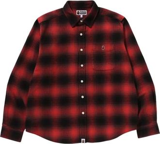 A Bathing Ape One Point Ombre Check Relaxed Fit Long-Sleeve Shirt Red 1K70-131-002