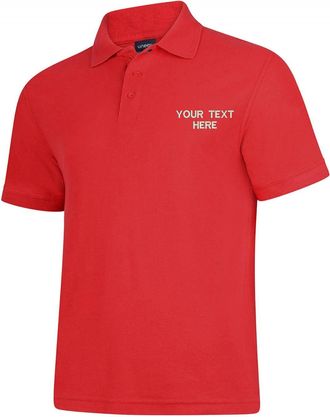 Generic Personalised Embroidered Your Text Deluxe Polo Shirt Premium Quality Casual Office Workwear Adult Unisex Gift Top (Red, S, s)
