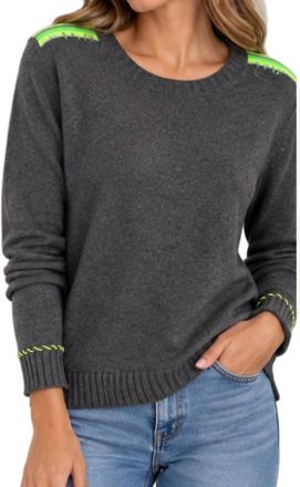 Lisa Todd Neon-Trim Crewneck Sweater In Ash