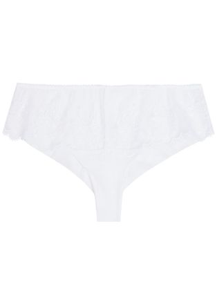 Simone P&eacute;r&egrave;le Simone P&Eacute;R&Egrave;LE Intrigue Tanga Embroidered Tulle Shorty Briefs - White - 4 (UK 14 / L)