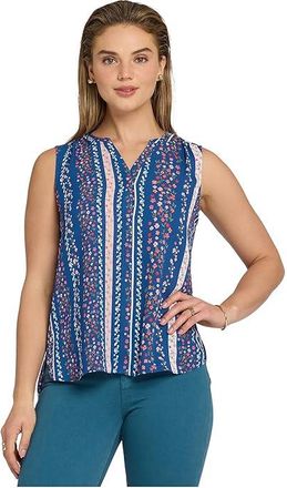 NYDJ Sleeveless Pintuck Blouse Womens Clothing Floral Ribbons : LG (US 12-14), Cotton/Polyester