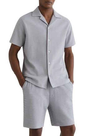 Reiss Felipe Textured Knit Cotton Blend Camp Shirt in Soft Blue at Nordstrom, Size Xx-Large