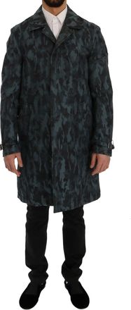 Dolce & Gabbana Mens Camouflage Print Coat Long Sleeve - Dark Blue Cotton - Size EU 48 (Mens)