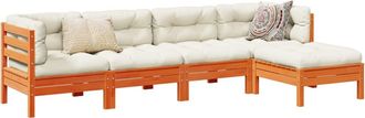 vidaXL Set De Sof&aacute;s Jard&iacute;n 5 Pzas Con Cojines Madera Pino Marr&oacute;n Cera Vidaxl