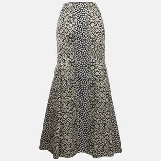 Carolina Herrera Navy Blue Jacquard Maxi Skirt