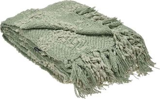 Beliani Blanket Green Fabric 150 x 200 cm Woven Bed Throw with Tassels Bed Spread Cover VELLA