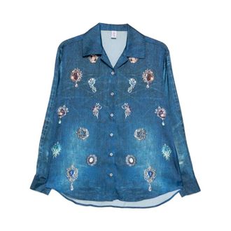Liu Jo Shirts, female, Blue, Size: S Denim-Effect Digital-Print Shirt