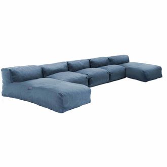 Oviala Mueble de jard&iacute;n modular de 5 plazas con chaise longue azul pac&iacute;fico