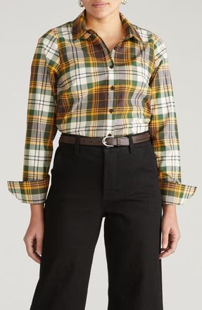Universal Standard Henning x US Madison Poplin Button-Up Shirt in Brown Plaid at Nordstrom, Size 2Xl