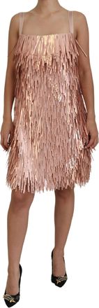 Dolce & Gabbana Womens Sequin Fringe Mini Dress - Peach Silk - Size EU 36 (Womens)