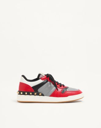 Valentino Garavani Freedots Two-Tone Sneaker In Kidskin And Nappa Calfskin With Studs Detail