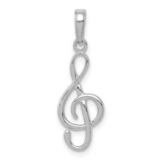 Diamond2Deal 14K White Gold 3-D Treble Clef Pendant