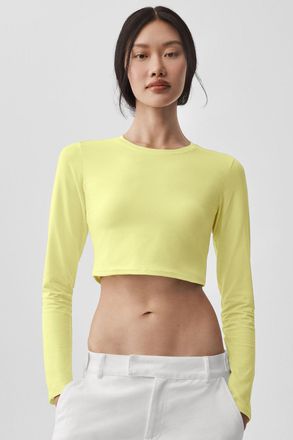 Alo Alosoft Crop Finesse Long Sleeveshine Top in Sun Yellow, Size: Medium