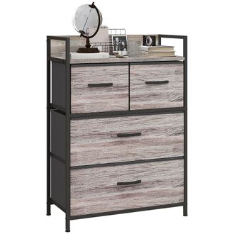 HOMCOM Bedroom Chest Of Drawers 4 Drawer Dresser W/ Shelf - Grey Wood Effect | TJ Hughes