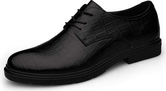 Generic Oxford Formal Shoes for Men Lace Up Plaid Round Toe Derby Shoes Leather Non Slip Block Heel Rubber Sole Low Top Classic(Black Faux Fur Lining,6.5 UK)