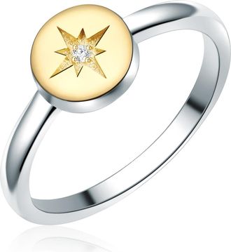 Lulu & Jane Womens Ring Sterling Silver - Silver & Gold - Size N