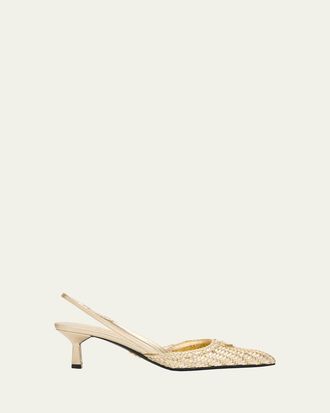 Prada 55mm Triangle Logo Woven Leather Slingback Pumps