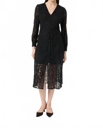 Soaked In Luxury Hanni V-Neck Long Sleeves Lace Midi Dress In Black