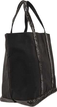 Vanessa Bruno Womens Black Canvas And Sequin Tote L + Zip Cotton Totes-shopping-bags