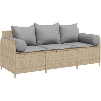 vidaXL Sof&aacute; De Jard&iacute;n De 3 Plazas Con Cojines Rat&aacute;n Sint&eacute;tico Beige Vidaxl