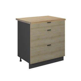 Vicco Mueble Bajo De Cocina Fame-line, Panel De Roble, 80 Cm Con 3 Cajones, Et Roble
