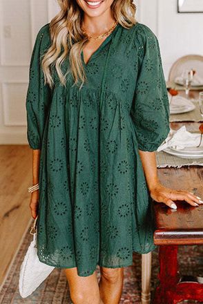 Azura Exchange Womens Eyelet Mini Dress - Dark Green Cotton - Size X-Large