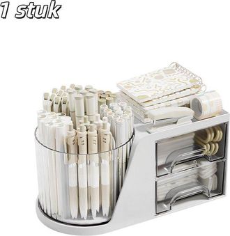 OEM 1 Pieza, Portal&aacute;pices, Caja De Almacenamiento, Organizador De Cosm&eacute;ticos, Con Portal&aacute;pices Giratorio Y 2 Cajones Peque&ntilde;os, Blanco