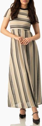 Ivonne Chevron Stripe Crochet Knit Maxi Dress in Beige at Nordstrom, Size 14