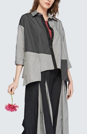 Luukaa D'Celli Cleo Checkered Memory Taffeta Shirt in Black at Nordstrom, Size Medium