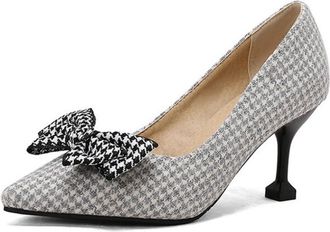 Generic Womens Pointed Toe Office Shoes with Bow Slip on Dress Pumps Sexy High Heel Formal Shoes,Grey,10.5 UK