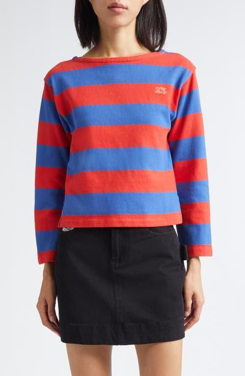 Clubhouse Logo Embroidered Stripe Long Sleeve T-Shirt in Red Blue at Nordstrom, Size X-Large