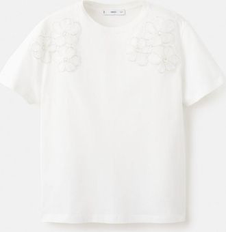 Mango Maglietta cotone ricamo fiori bianco sporco - Donna - XS - MANGO