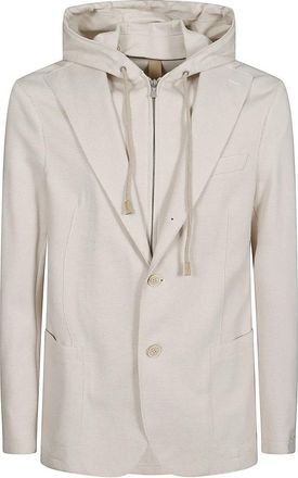Eleventy Hooded Jacket met Knopen - Heren - Blazers - Beige - XL - Katoen - Jassen