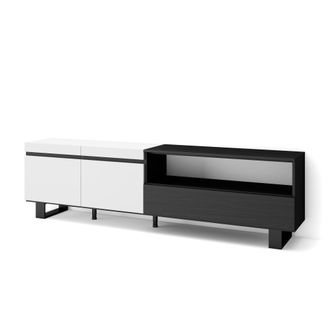 Skraut Home Skraut Home - Mueble Tv, Televisi&oacute;n, Muebles De Sal&oacute;n, Almacenaje, 200x57x35cm, Para Tv Hasta 80, Dise&ntilde;o Industrial, Estilo Moderno, Blanco Y Negro