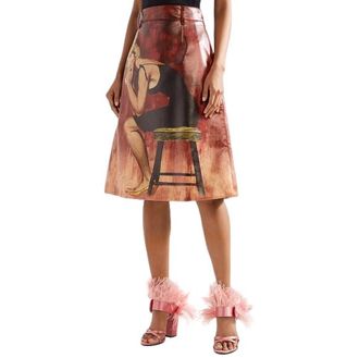 Prada Poster Girl-print Coated-cotton Midi Skirt Size M