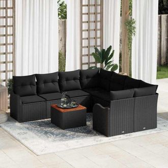 vidaXL Conjunto De Sof&aacute; De Jard&iacute;n 9 Pcs Negro Polirat&aacute;n Vidaxl