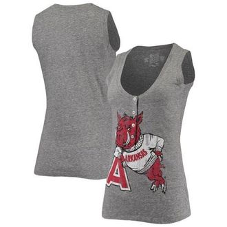 Retro Brand Womens Original Retro Brand Heathered Gray Arkansas Razorbacks Relaxed Henley Tri-Blend V-Neck Logo Tank Top in Heather Gray at Nordstrom, Size Small