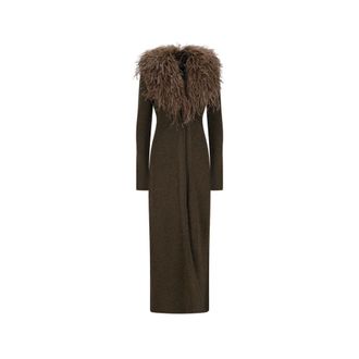 Blumarine Long Knitwear, female, Green, Size: M Cardigan con piume