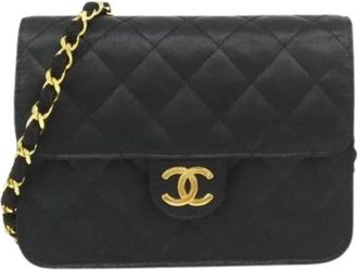Chanel Pre-owned Satin Shoulder Bag - Dames - Vintage Schoudertas - Zwart - ONE Size - Satijn - Vintage