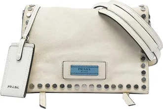 Prada Pre-owned Prada Glace Calfskin Studded Etiquette Flap Ladies N6CVL6LCC92ZLC2C