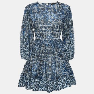 Maje Blue Printed Cotton Cut-Out Mini Dress