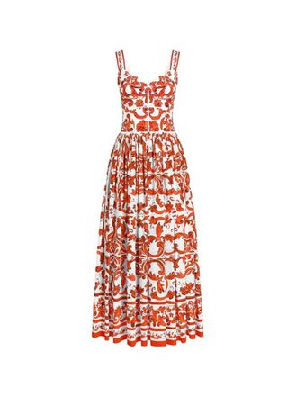 Dolce & Gabbana lange poplin jurk met majolica-print