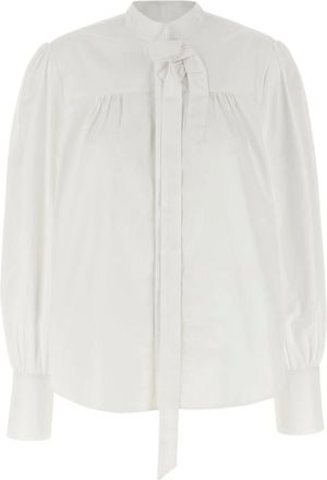 Prada Overhemden, Dames, Wit, L, Katoen, Strik met strik